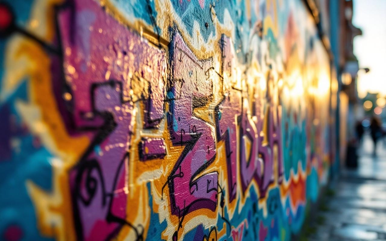 Une murale de street art colorée sur un mur à Pristina, représentant des graffitis vibrants et détaillés, incarnant la culture urbaine.